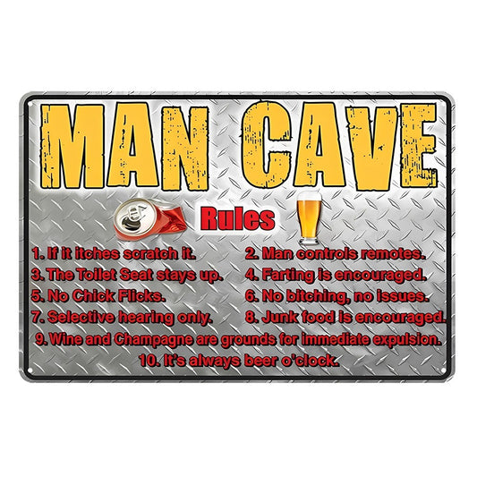 Man Cave Rules Beer Drink Funny Rustic Metal Sign Vintage  Shed Garage Bar