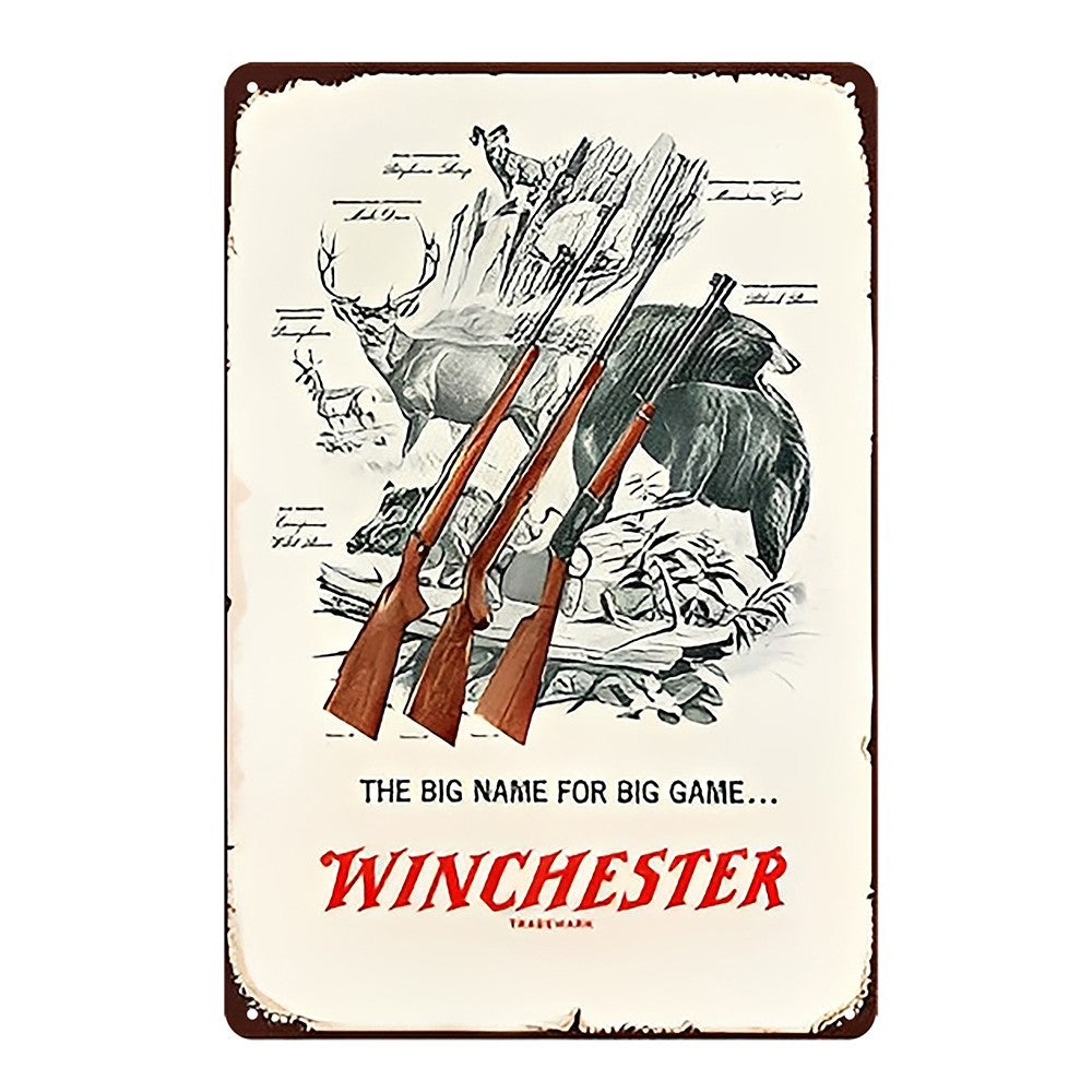 Winchester The Big Name For Big Game Hunting Gun Tin Sign Vintage