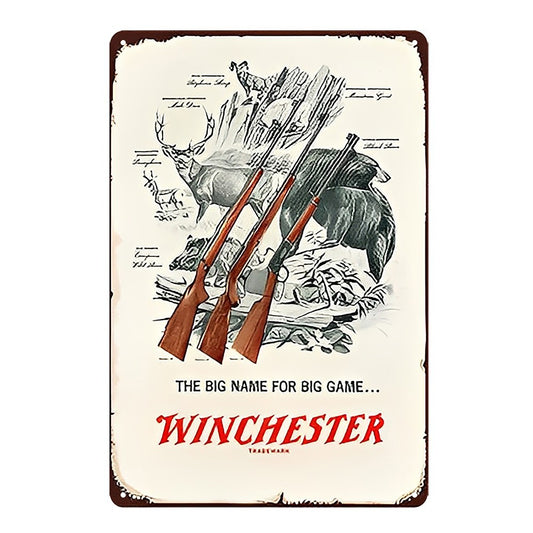 Winchester The Big Name For Big Game Hunting Gun Tin Sign Vintage