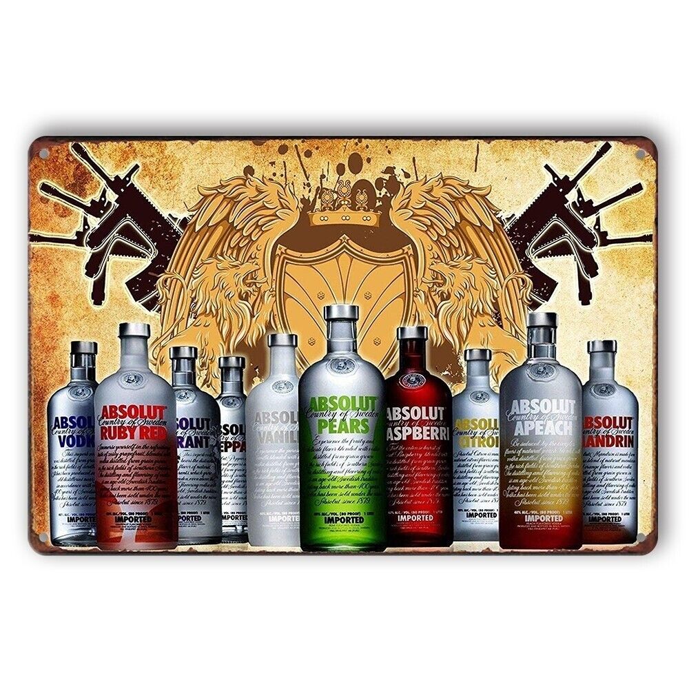 Tin Sign Vodka Absolut Drink Pears Ruby Red Rustic Look Decorative Wall Art