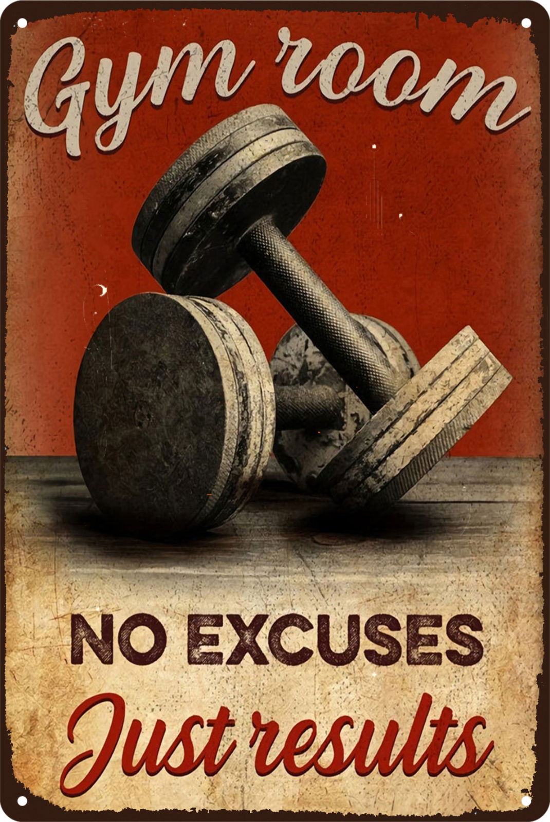 Tin Sign Gym Room No Excuses Just Results Retro 20x30cm