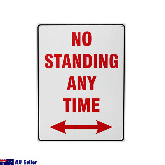 Warning Notice No Standing Any Time Sign 200x300mm Metal Al Traffic Safety