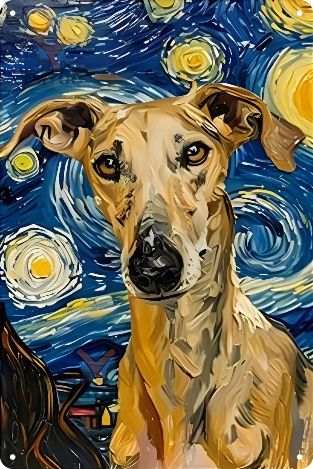 Greyhound Whippet Starry Sky Tin Sign Rustic Look Vintage Retro 20x30cm