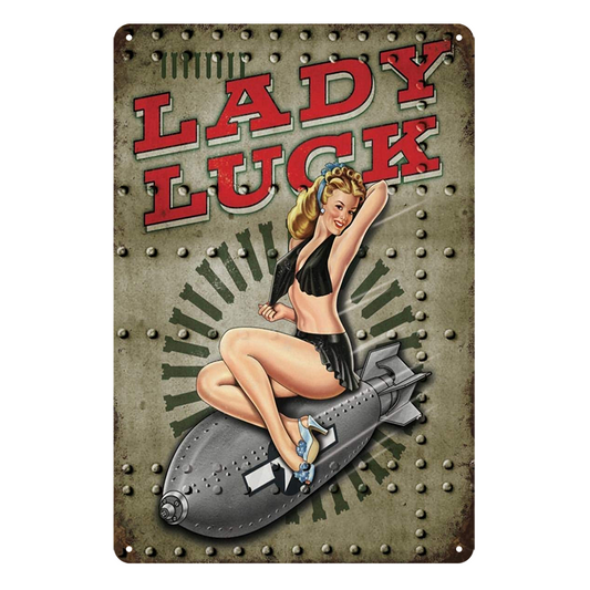 Pin Up Girl Sexy Lady Luck Rustic Metal Sign Vintage Tin Decorative Bar