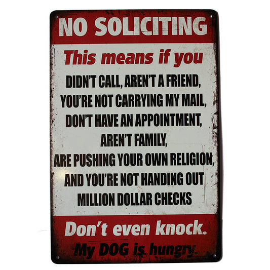 2xWarning Tin Sign No Soliciting Do Not Knock Sign 200x300mm Metal Safety Sign