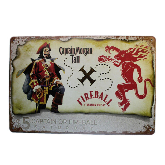 Tin Sign Captain Morgan Tall Sprint Drink Bar Whisky Rustic Look