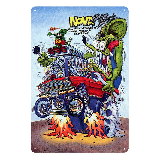 2x Fat Fink Nova Rf Rustic Tin Sign Bad Boys Vintage Garage Bar