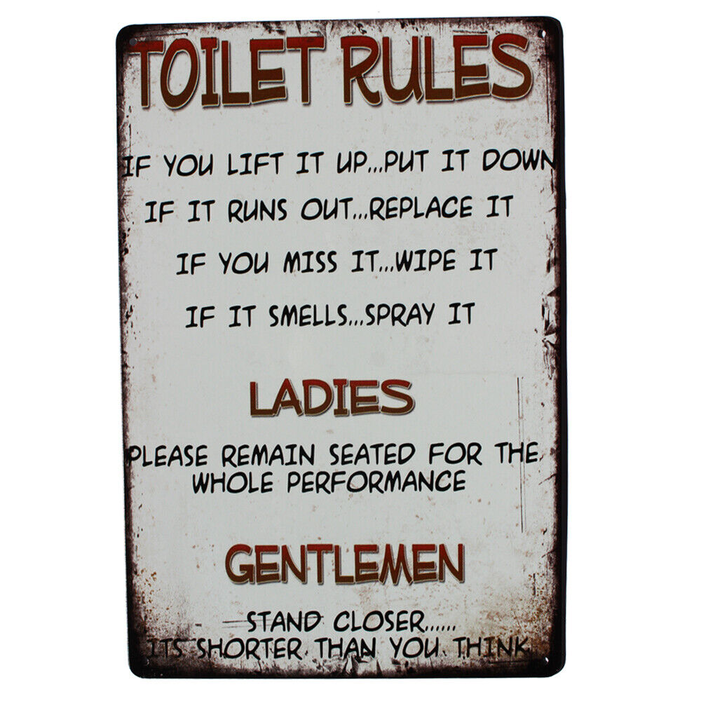 Tin Sign Toilet Rules Ladies Gentlemen Funny Comedy Picture Poster Art Metal