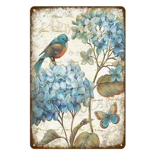 Garden Bird Butterfly Rustic Metal Sign Vintage Tin Shed Garage Bar