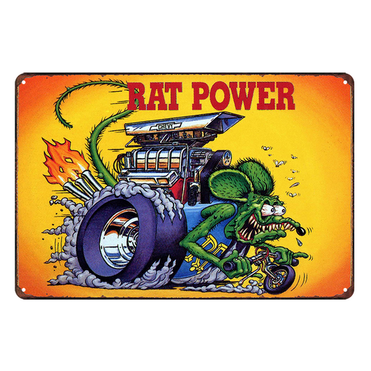 Rat Power Fink Hot Rods Chevy Motor Tin Metal Sign Rustic Look Vintage