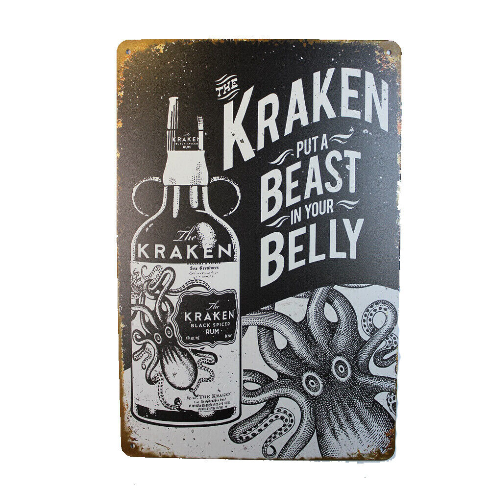 Tin Sign Kraken Beast Belly Sprint Drink Bar Whisky Rustic Look