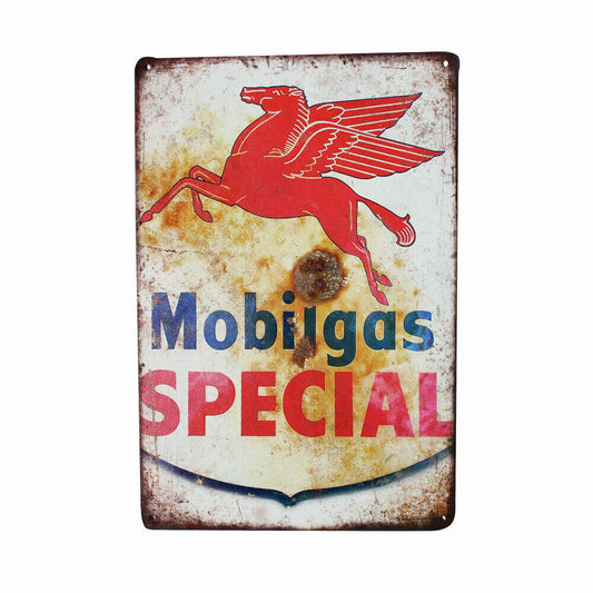 Tin Sign Mobilgas Special Oil Pump Car Auto Fans Red Flying Horse 200x300 Notice