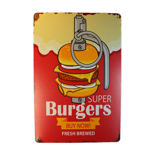 Tin Sign  Burgers Buy Now   Sprint Drink Bar Whisky Rustic Look