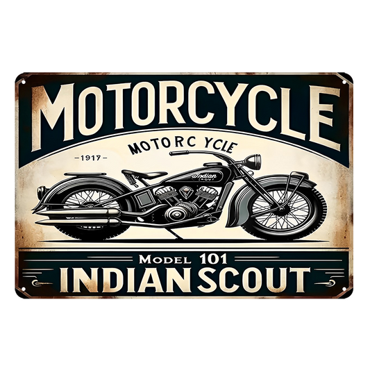 Indian Scount Motorcycle 101 Rustic Metal Sign Vintage Tin Decorative Bar