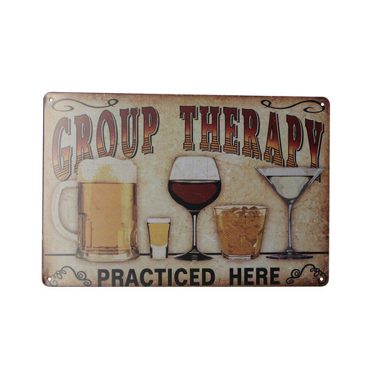 Warning Tin Sign Group Therapy Practiced Here Drink Beer Metal Sign 300*200m