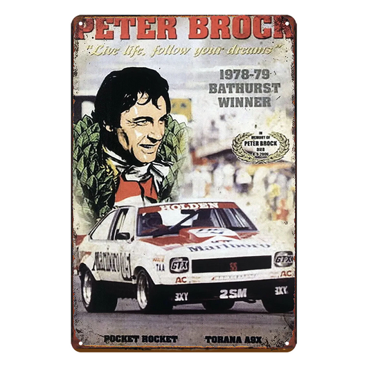 2x Peter Brock Holden Bathurst Winner Rustic Tin Sign Vintage Garage Bar