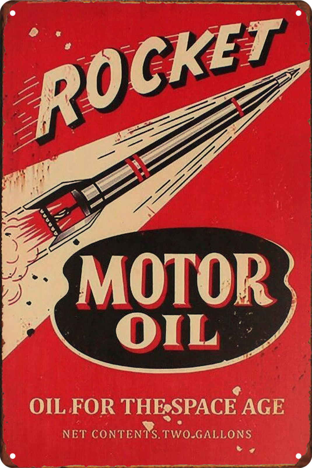 Rocket Motor Oil For The Space Age Tin Sign Rustic Look  Retro 20x30cm