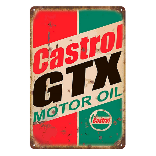 Castrol Gtx Motor Oil Rustic Metal Sign Vintage Tin Decorative Bar