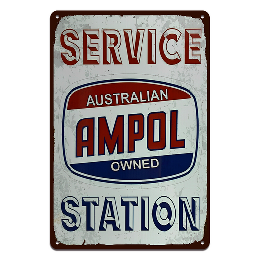 Ampol Service Station Tin Metal Sign Auto Oil Rustic Look Vintage Car