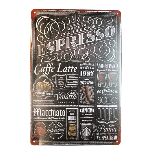 Tin Sign  Espresso Sprint Drink Bar Whisky Rustic Look