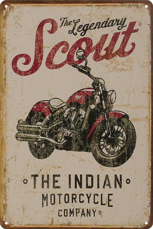 The Legendary Scout The Indian Motorcycle Tin Sign Rustic Retro 20x30cm