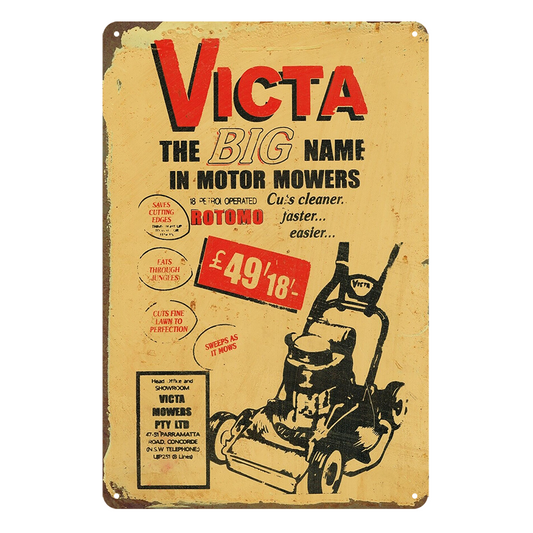 Victa Big Name Mowers Rustic Metal Sign Vintage Tin Shed Garage Bar