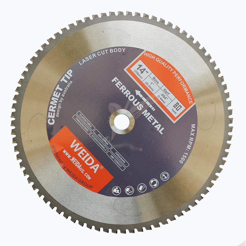 355mm Cold Saw Blade 14 Inch 80 Teeth 25.4mm Arbor Dry Cut Steel Ferrous Cermet