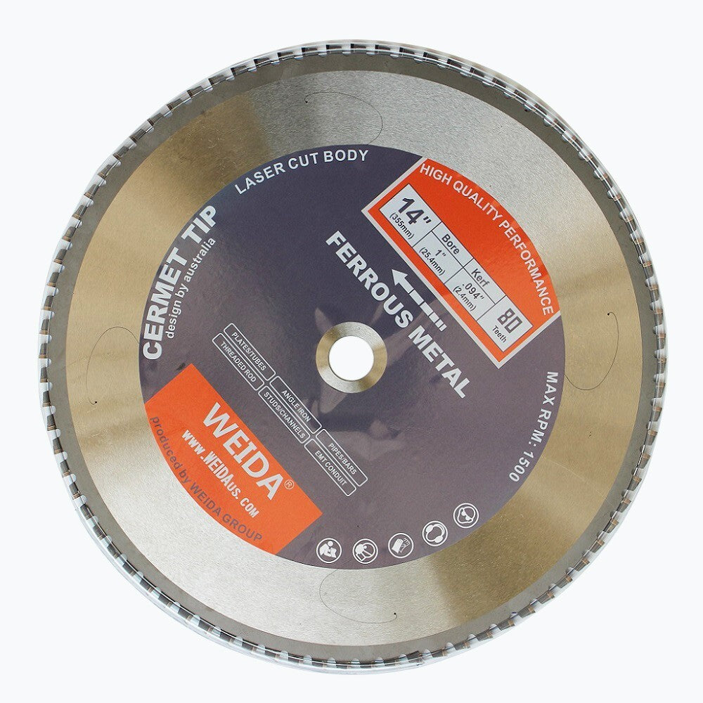 355mm Cold Saw Blade 14 Inch 80 Teeth 25.4mm Arbor Dry Cut Steel Ferrous Cermet