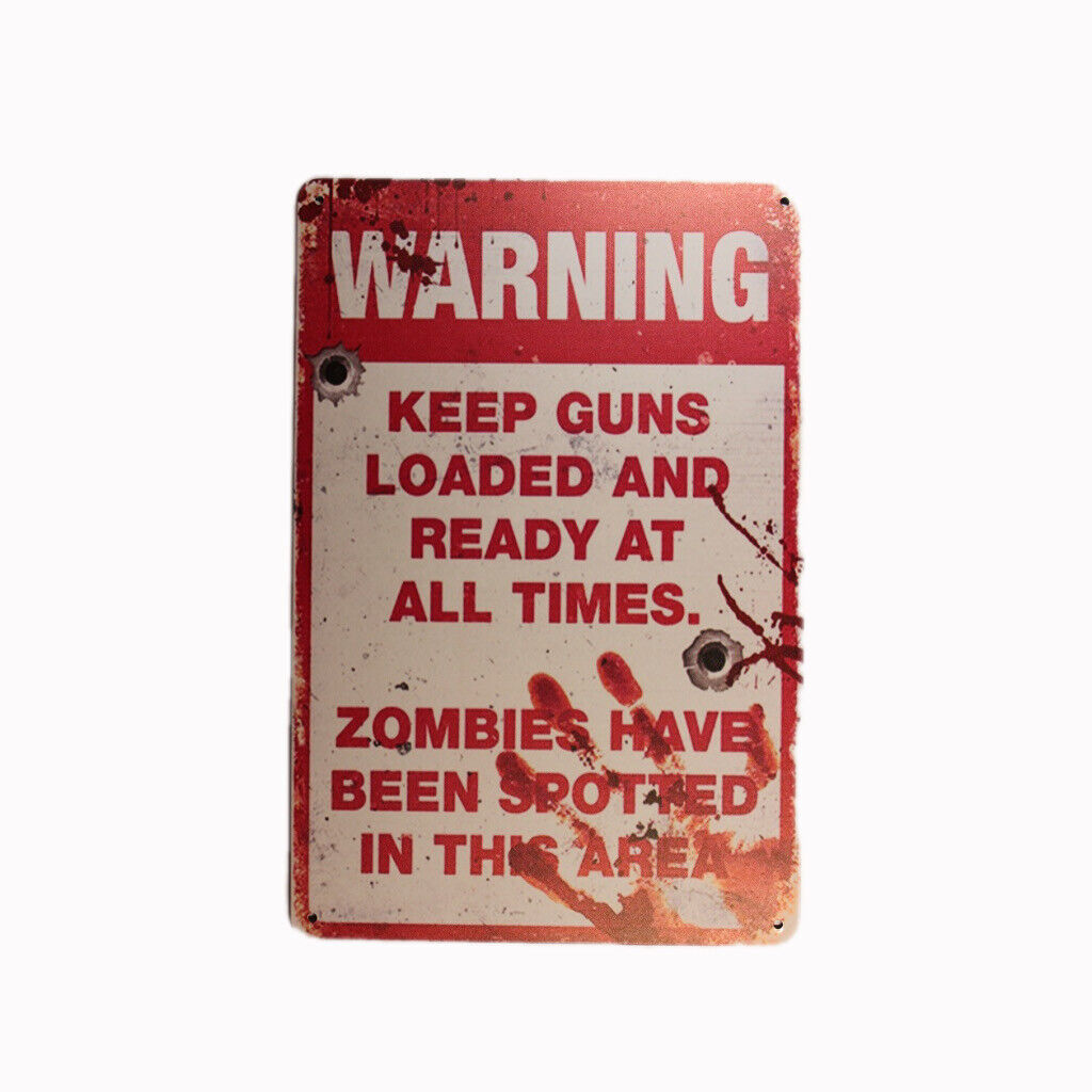 Tin Sign Warning Guns Zombies  Sprint Drink Bar Whisky Rustic Look