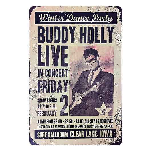 Buddy Holly Live Music Post Rustic Metal Sign Vintage Tin Decorative Bar