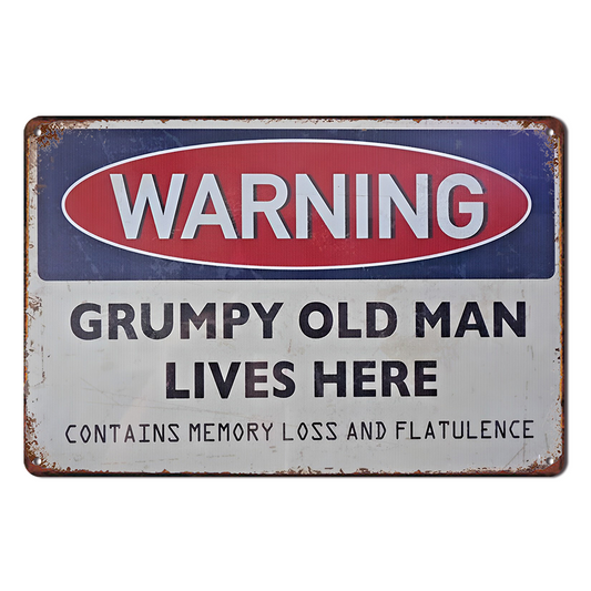 Warning Grumpy Old Man Lives Here Tin Metal Sign Vintage Man Cave