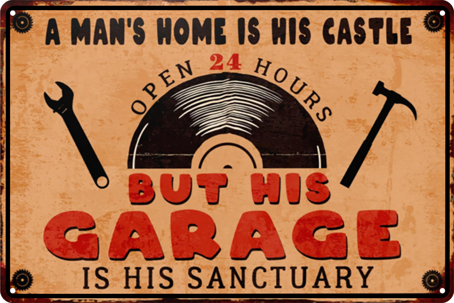 Garage Is His Sanctuary A Man's Home Is His Castle Tin Sign Rustic 20x30cm