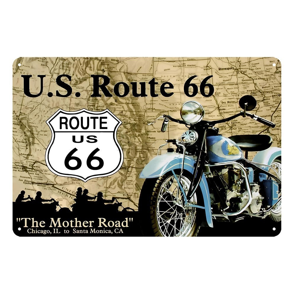 Route 66 U.s The Mother Road Motorcycle Tin Sign Vintage