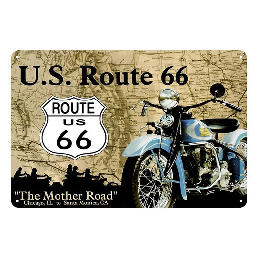 Route 66 U.s The Mother Road Motorcycle Tin Sign Vintage