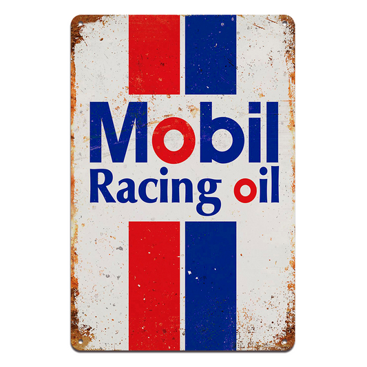 Mobil Racing Oil Tin Metal Sign 20x30cm Rustic Look Vintage Man Cave Car