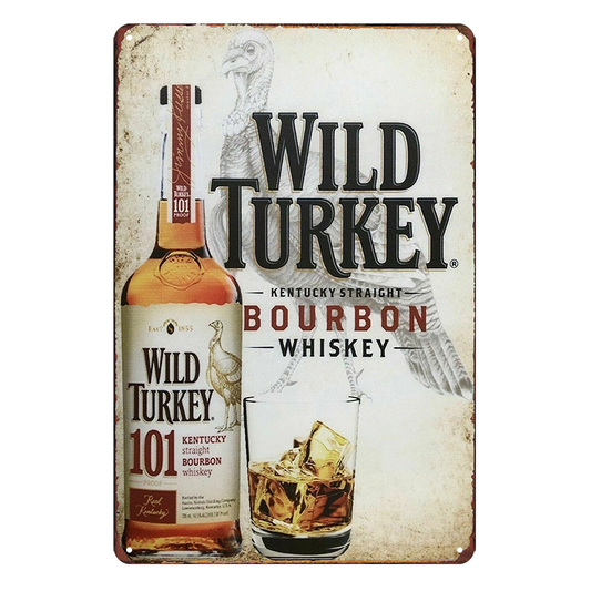 2x Wild Turkey Bourbon Whiskey Rustic Tin Sign Vintage Garage Bar
