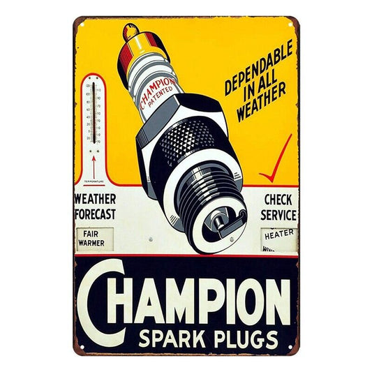 Tin Metal Sign Champion Spark Plugs Auto Motor 20x30cm Rustic Vintage