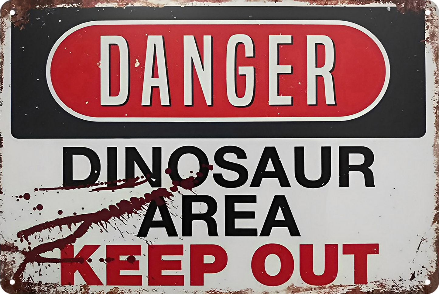 Danger Dinosaur Area Keep Out Tin Sign Rustic Look  Retro 20x30cm