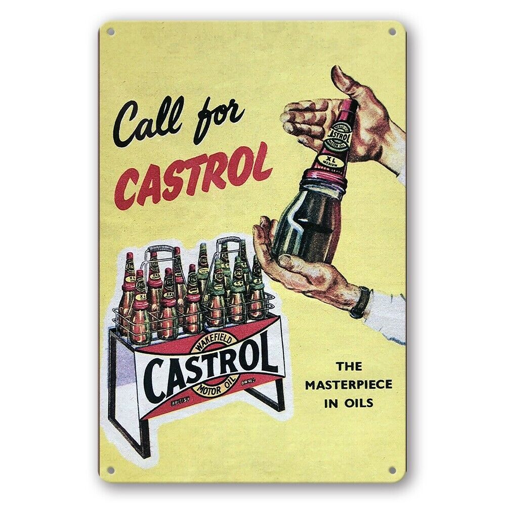 Tin Sign Castrol Call For Masterpiece In Oil Car Rustic Look Decorative