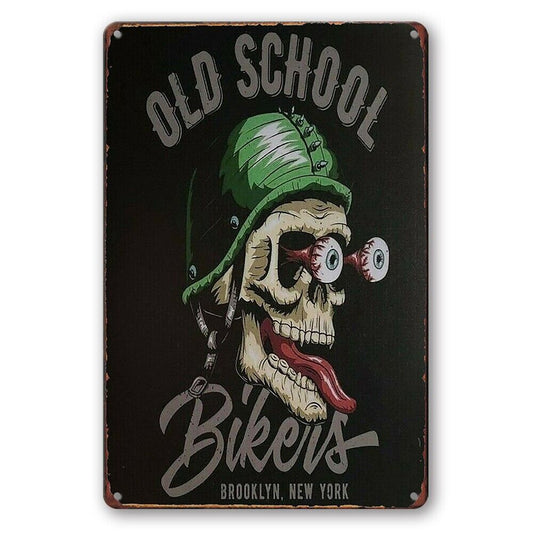 Tin Sign Old School Bikers Brookly Rustic Look Decorative Wall Art