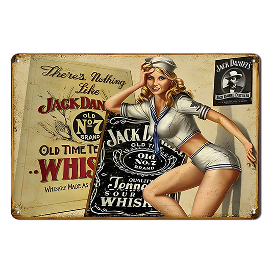 Jack Daniels Whisky Lady Tin Metal Sign Rustic Look Vintage Man Cave