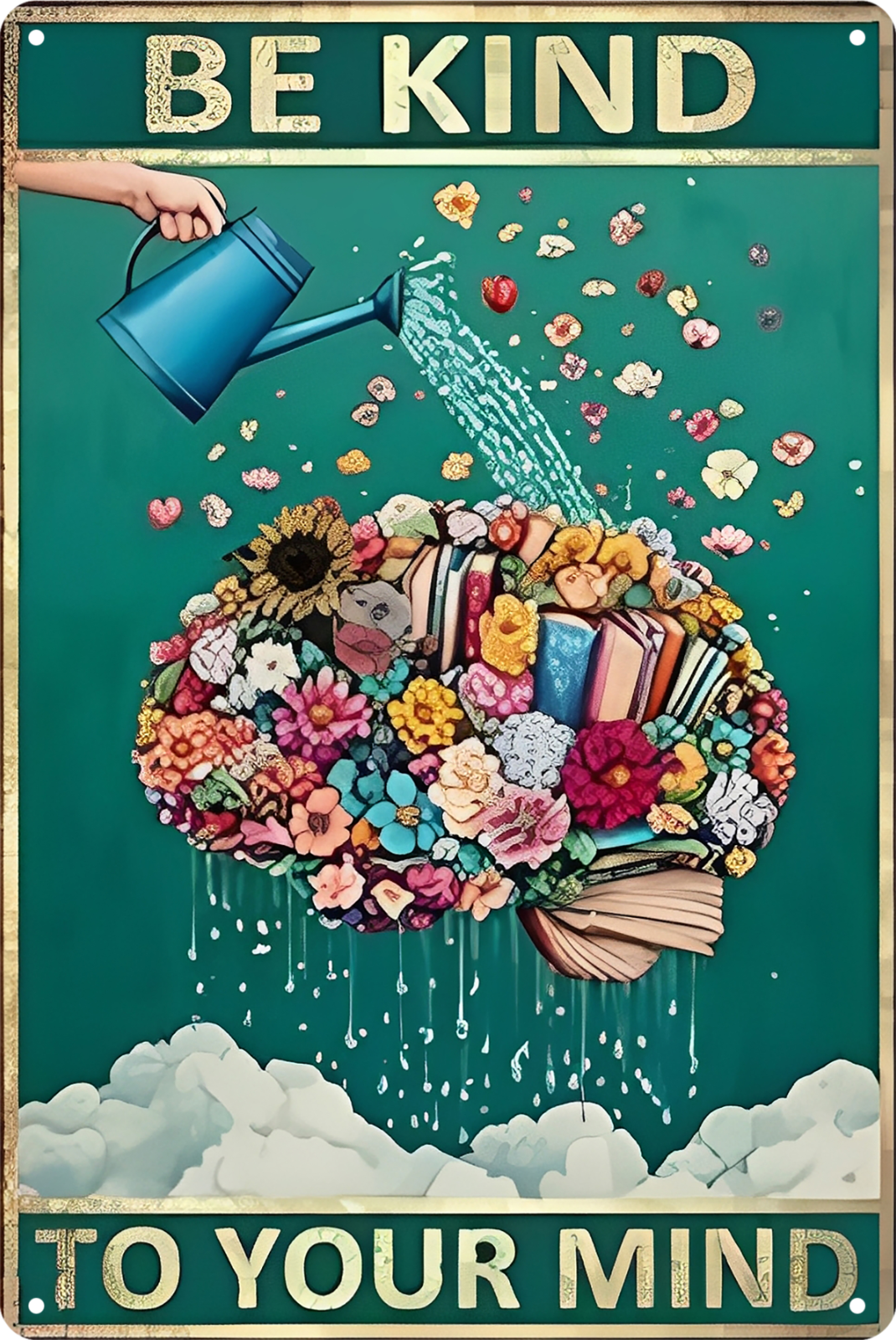 Be Kind To Your Mind Reading Books Flower Tin Sign Retro 20x30cm