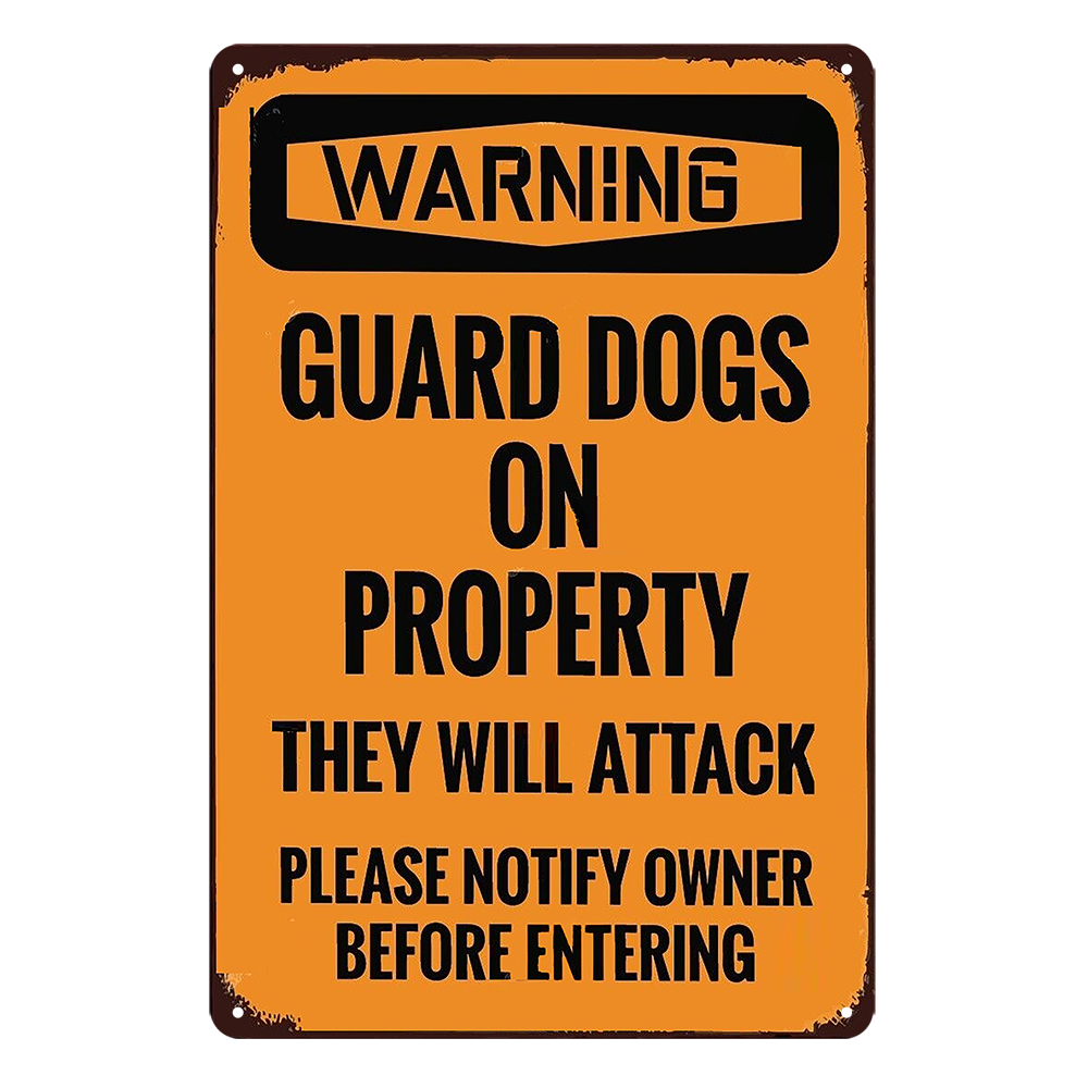 Warning Guard Dogs On Property  Attack Tin Metal Sign Rustic Look Vintage