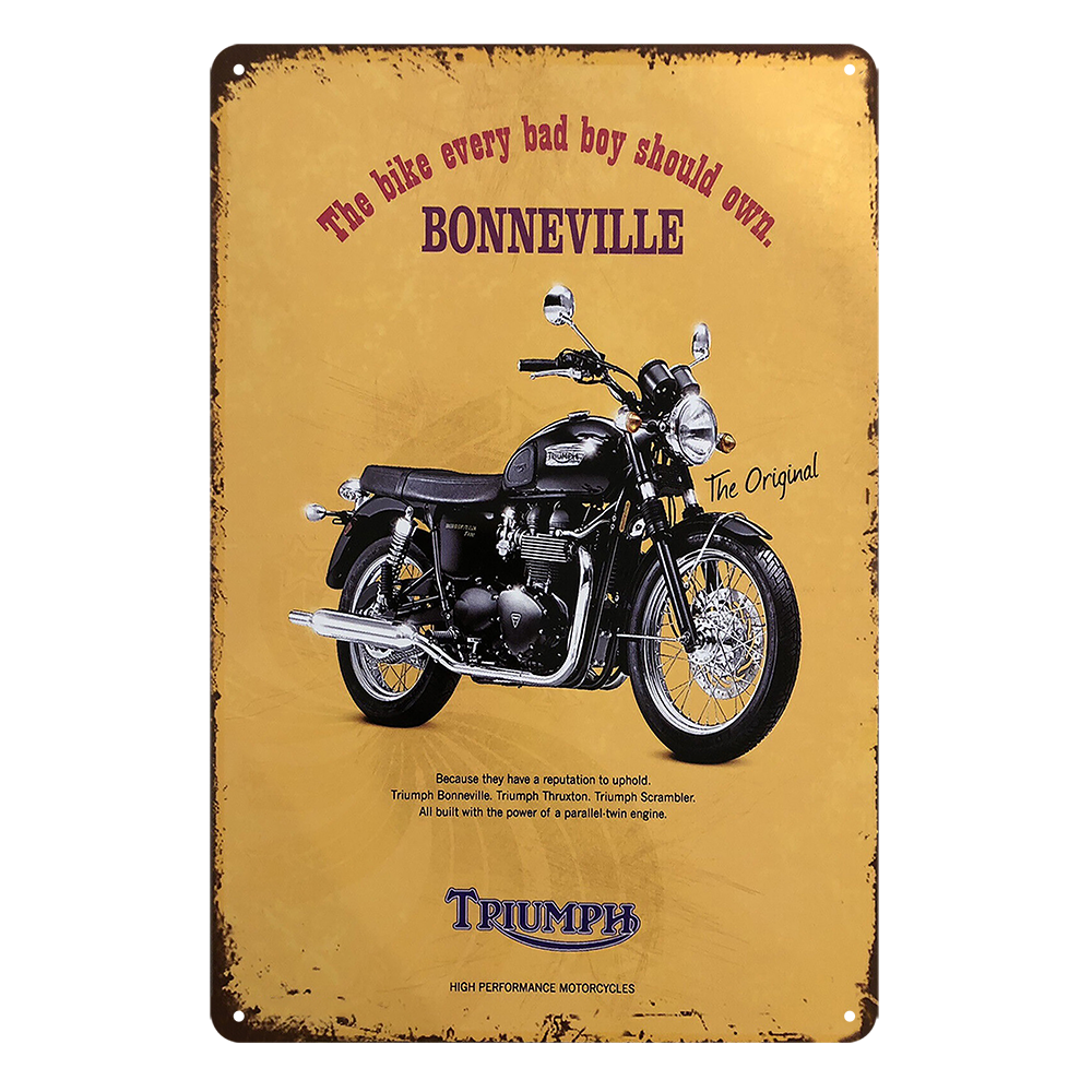 Triumph Bonneville Motor Bike Tin Metal Sign Rustic Look Vintage