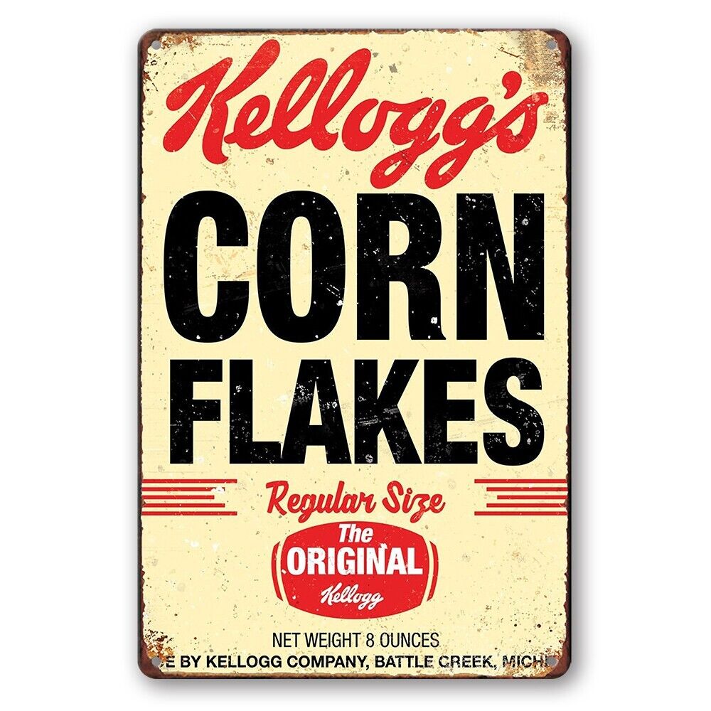 Tin Sign Corn Flakes Kelloggs Original Size Rustic Look Decorative Wall Art