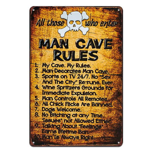 Man Cave Rules Tin Metal Sign Rustic Look Vintage