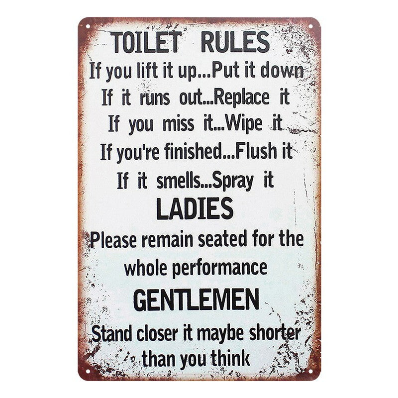 Tin Metal Sign Toilet Rules Restroom 20x30cm Rustic Look Vintage