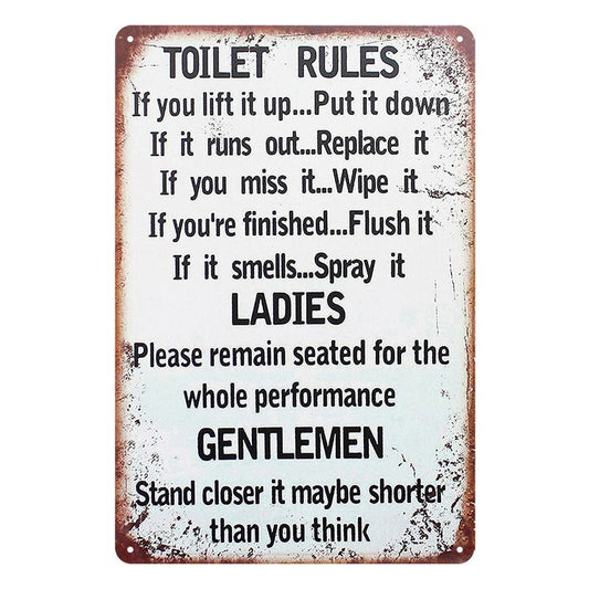 Tin Metal Sign Toilet Rules Restroom 20x30cm Rustic Look Vintage