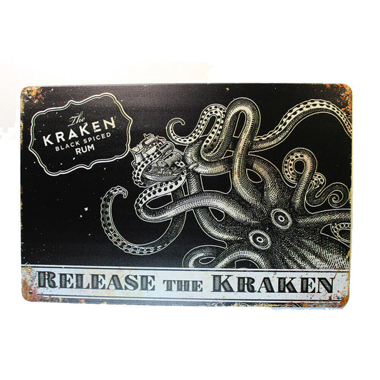Tin Sign  Kraken Belease  Sprint Drink Bar Whisky Rustic Look