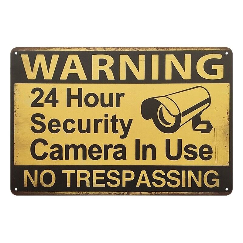 Tin Metal Sign Warning Cctv No Trespassing 20x30cm Rustic Look Vintage